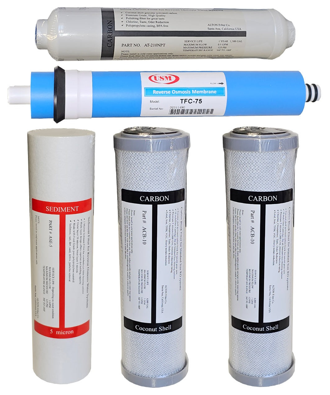 Alton replacement filter pack for APEC RO system Model ROES-PH75 ROES-PHUV75 ROES-UV75 ROES-UV75-SS